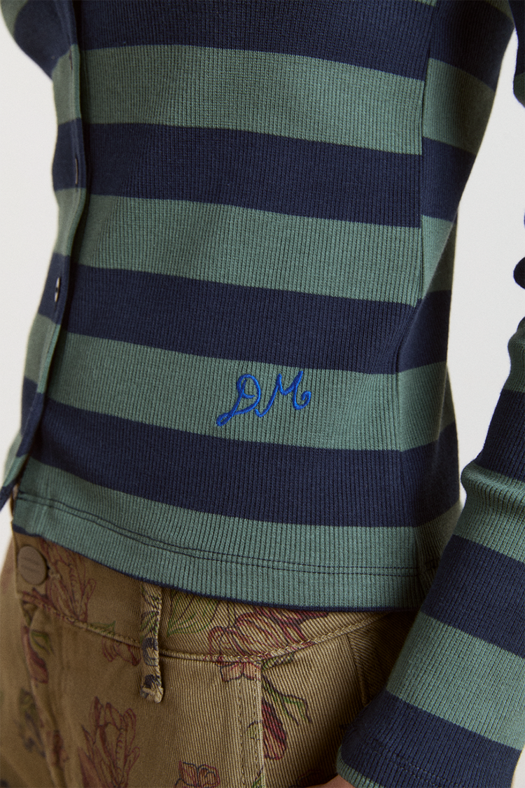 Damson Madder Green Navy Stripe Sybil Crew Cardigan 