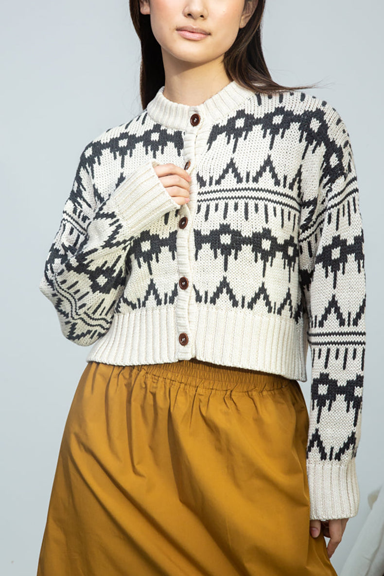 Beaumont Organic Ecru Marl Sugi-Sue Knitted Cardigan 