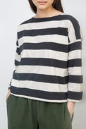 Beaumont Organic Charcoal & Ecru Leia-Sue Stripe Jersey Top 