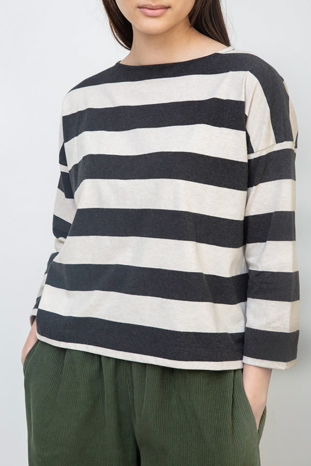 Beaumont Organic Charcoal & Ecru Leia-Sue Stripe Jersey Top 