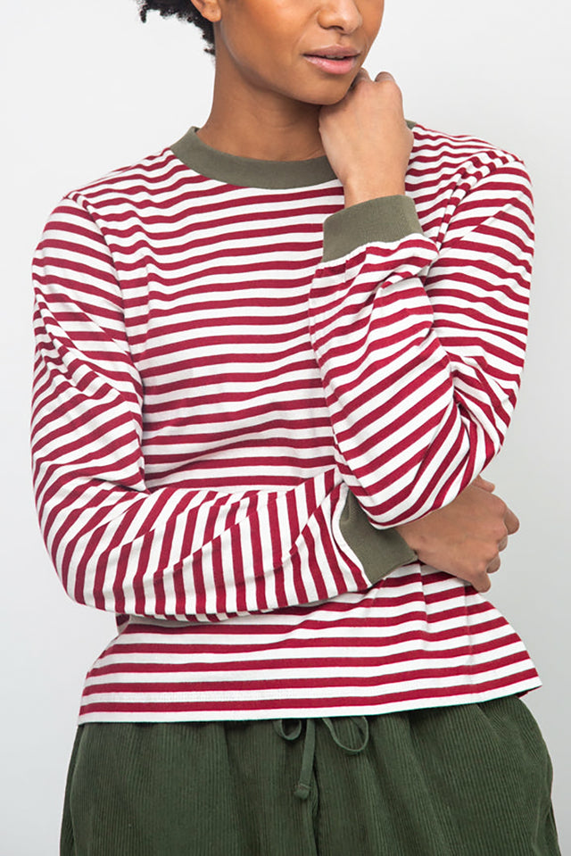 Beaumont Organic Burgundy & Off White Sierra-Sue Stripe Jersey Top 