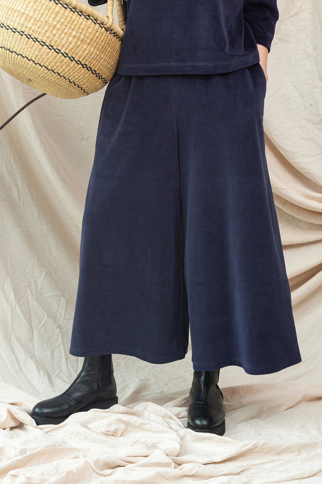 Beaumont Organic Night Sky Navy Odette Velour Trousers 