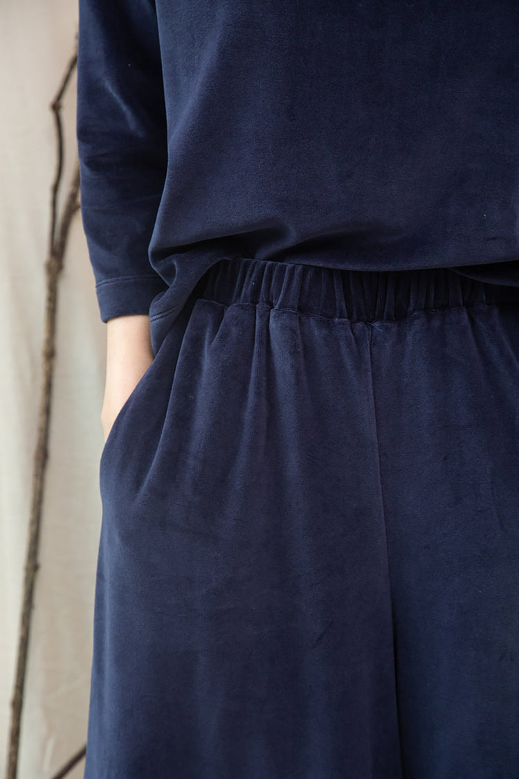 Beaumont Organic Night Sky Navy Odette Velour Trousers 