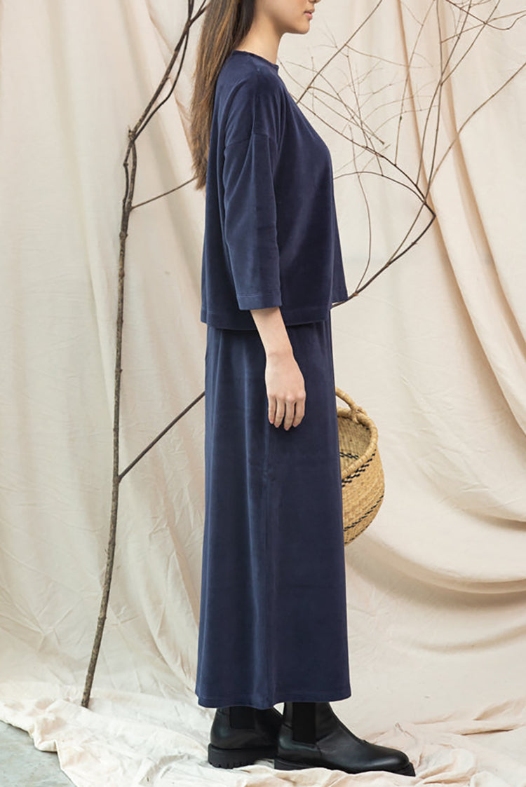 Beaumont Organic Night Sky Navy Odette Velour Trousers 