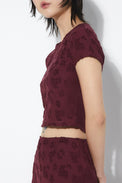 Rita Row Burgundy Knit Flower Relief Gloria T-Shirt 