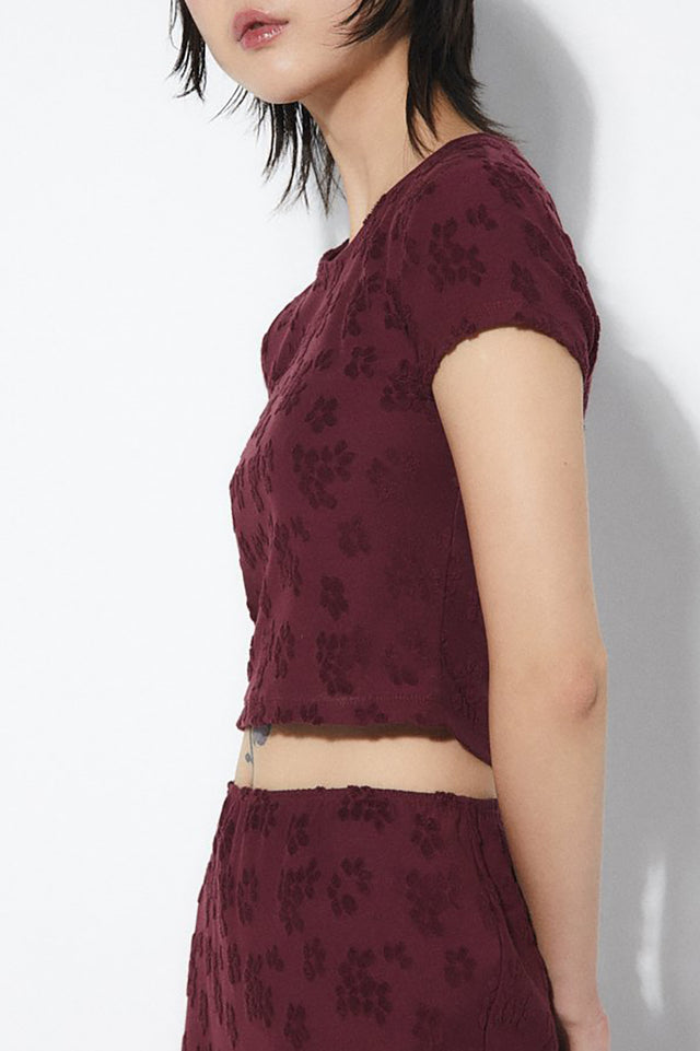Rita Row Burgundy Knit Flower Relief Gloria T-Shirt 