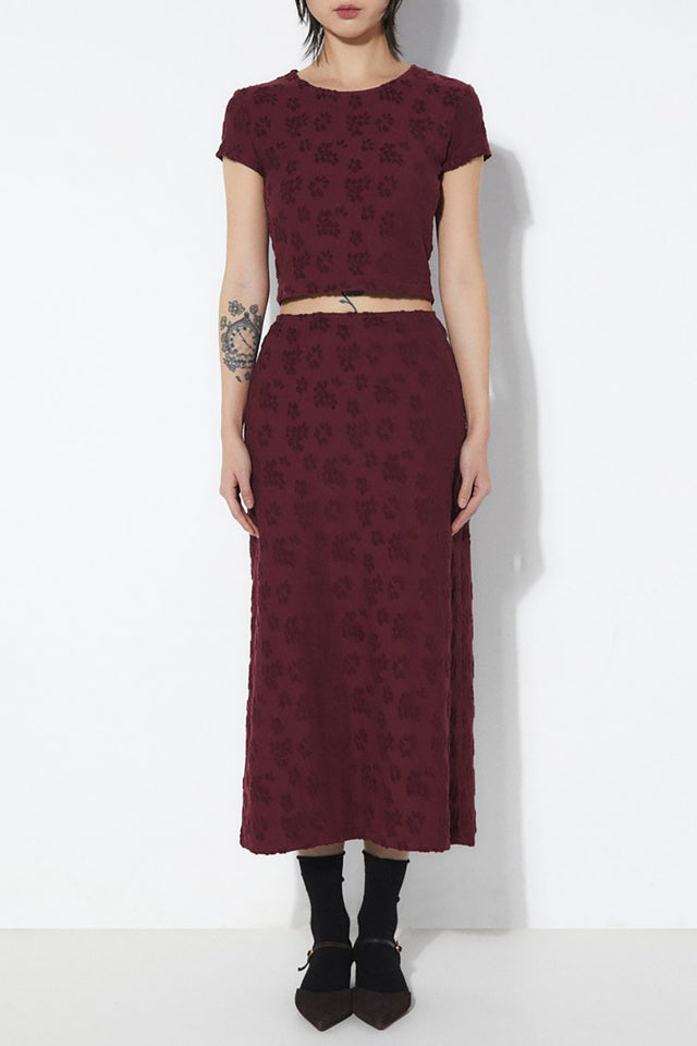 Rita Row Burgundy Knit Flower Relief Gloria T-Shirt 