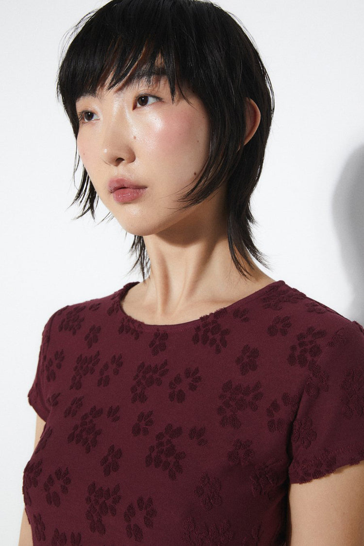 Rita Row Burgundy Knit Flower Relief Gloria T-Shirt 