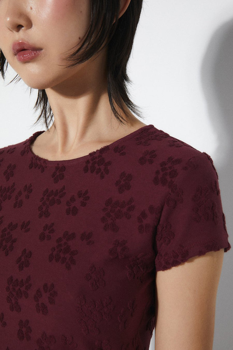Rita Row Burgundy Knit Flower Relief Gloria T-Shirt 