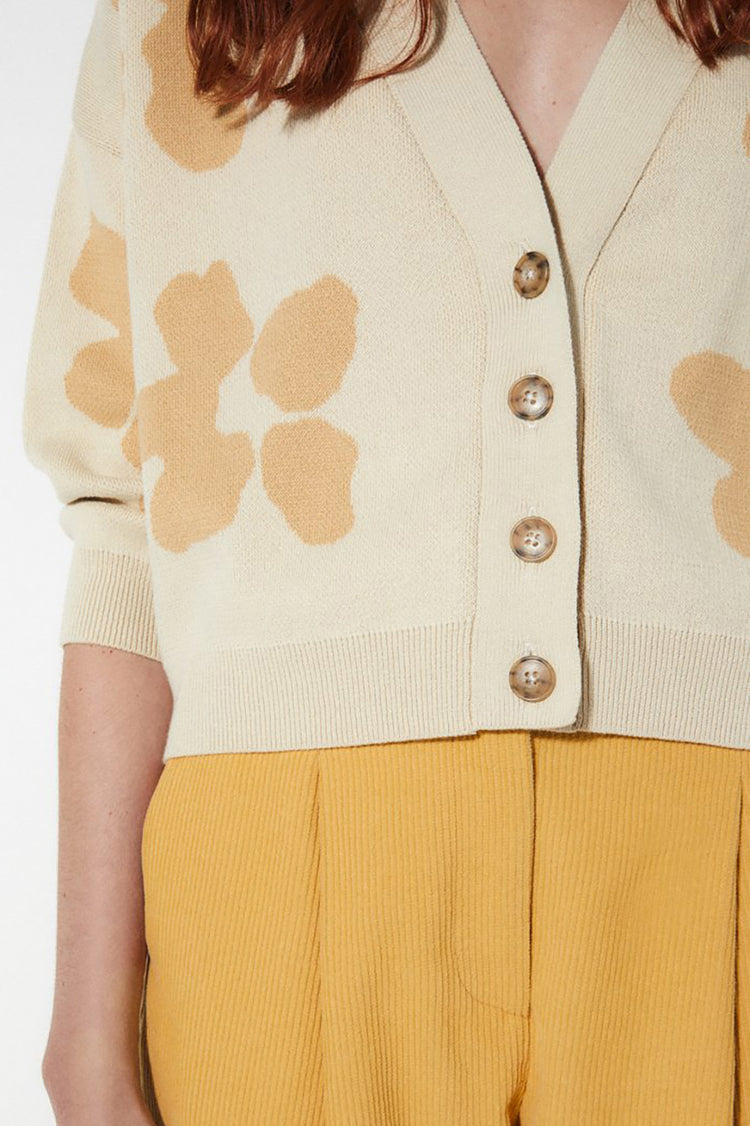 Beige Floral Knitted Liza Cardigan
