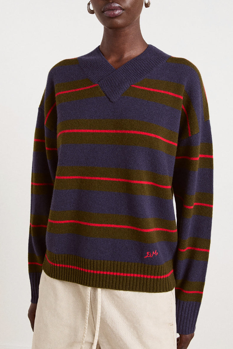 Olive Navy Stripe Odette Wool Jumper