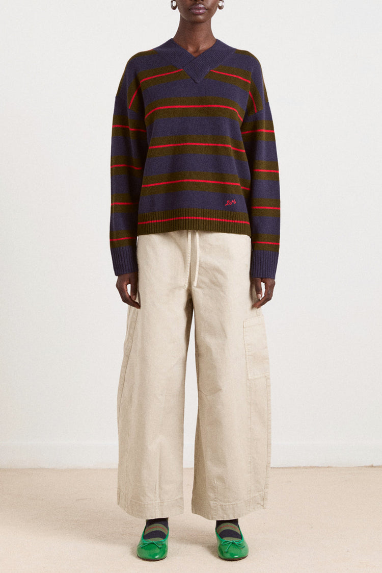 Olive Navy Stripe Odette Wool Jumper