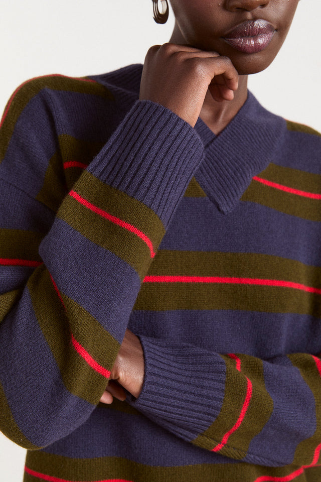 Olive Navy Stripe Odette Wool Jumper