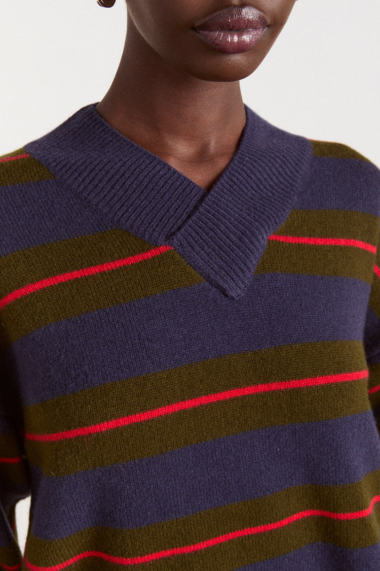 Olive Navy Stripe Odette Wool Jumper