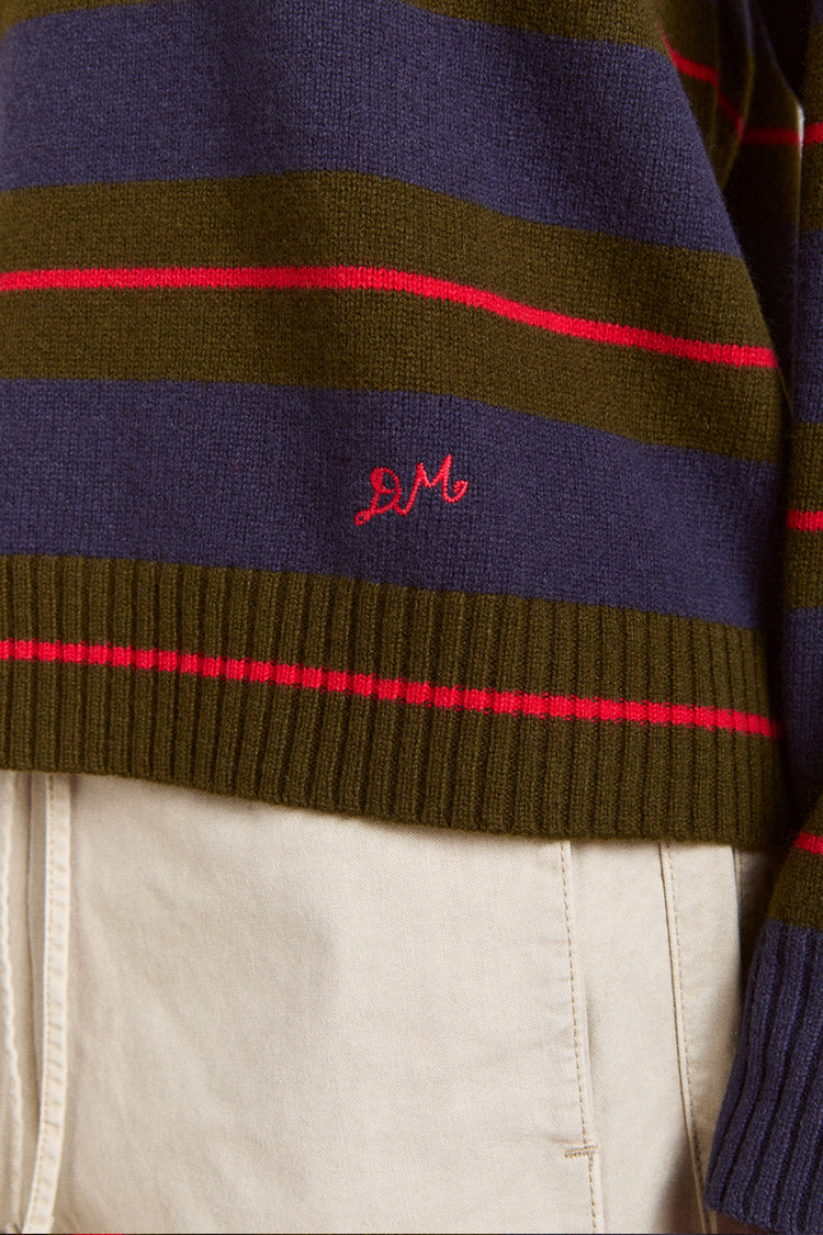 Olive Navy Stripe Odette Wool Jumper