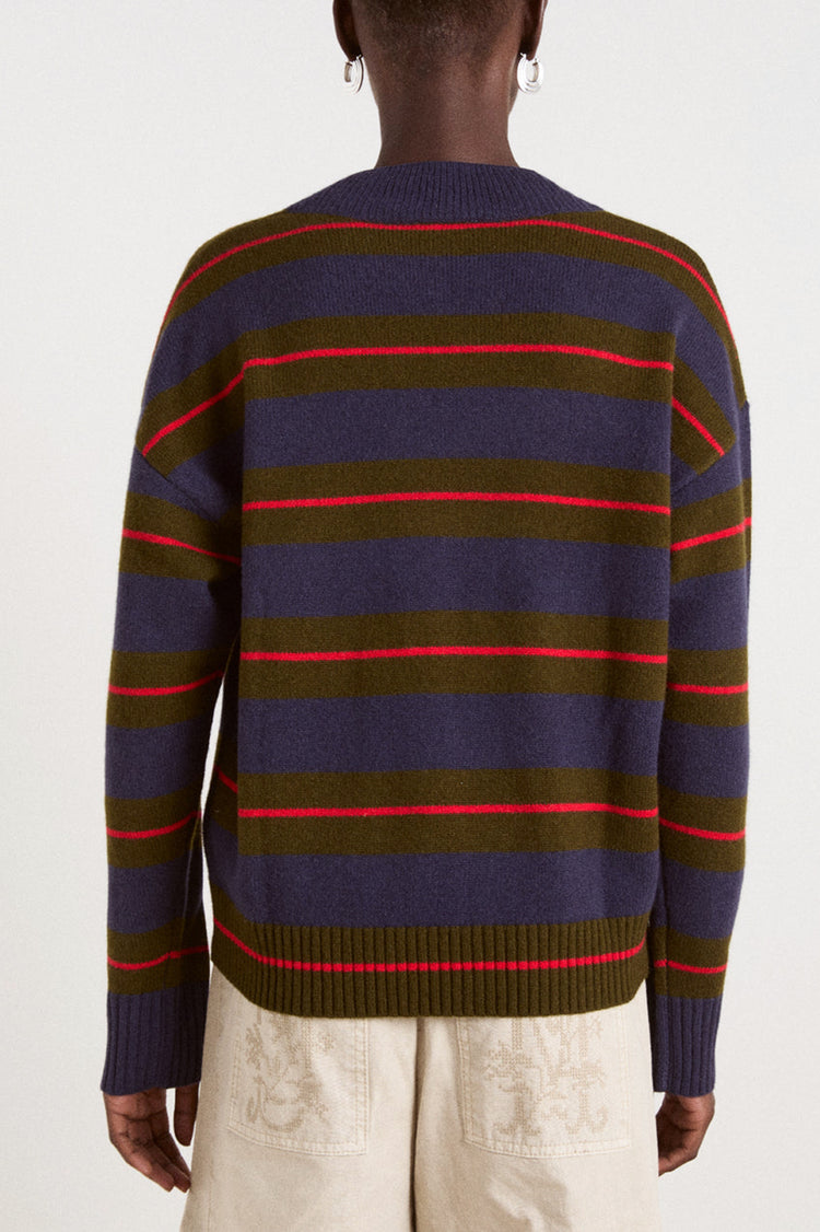 Olive Navy Stripe Odette Wool Jumper