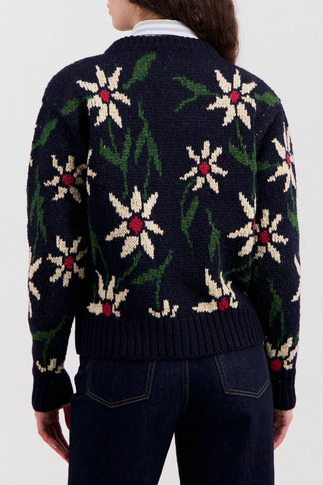 Navy Flower Cardigan