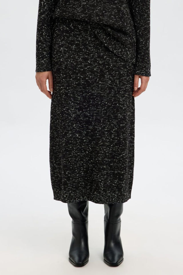 Selected Black Snow White Aria Knit Midi Skirt 