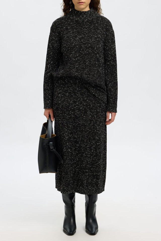 Selected Black Snow White Aria Knit Midi Skirt 