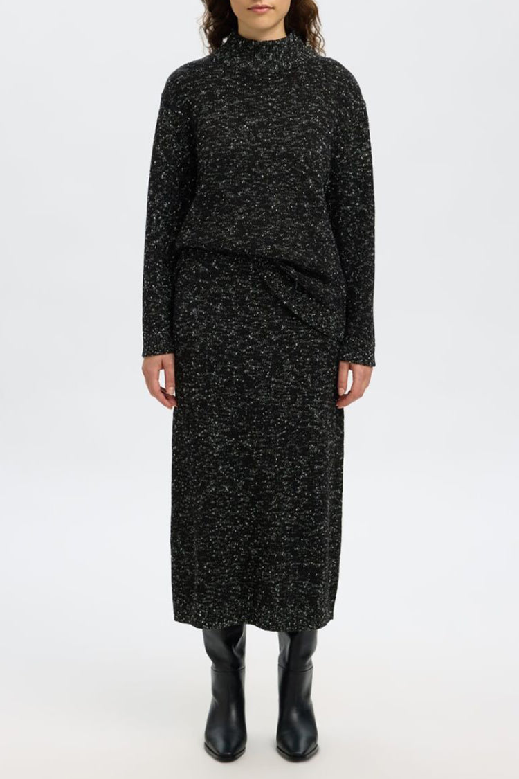 Selected Black Snow White Aria Knit Midi Skirt 