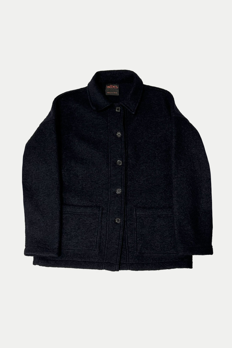 Navy Virgin Wool Weaved Jacket Womens