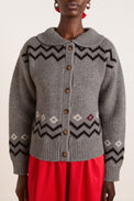 Damson Madder Grey Bunny Intarsia Cecily Collar Cardigan 