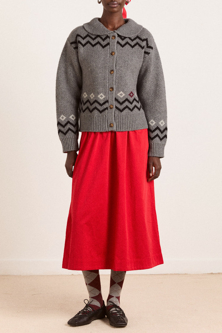 Damson Madder Grey Bunny Intarsia Cecily Collar Cardigan 