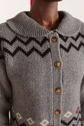 Damson Madder Grey Bunny Intarsia Cecily Collar Cardigan 