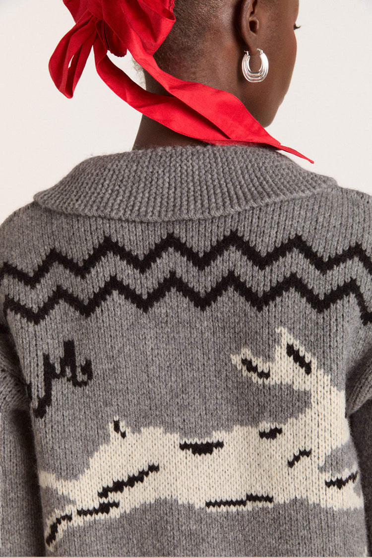 Damson Madder Grey Bunny Intarsia Cecily Collar Cardigan 