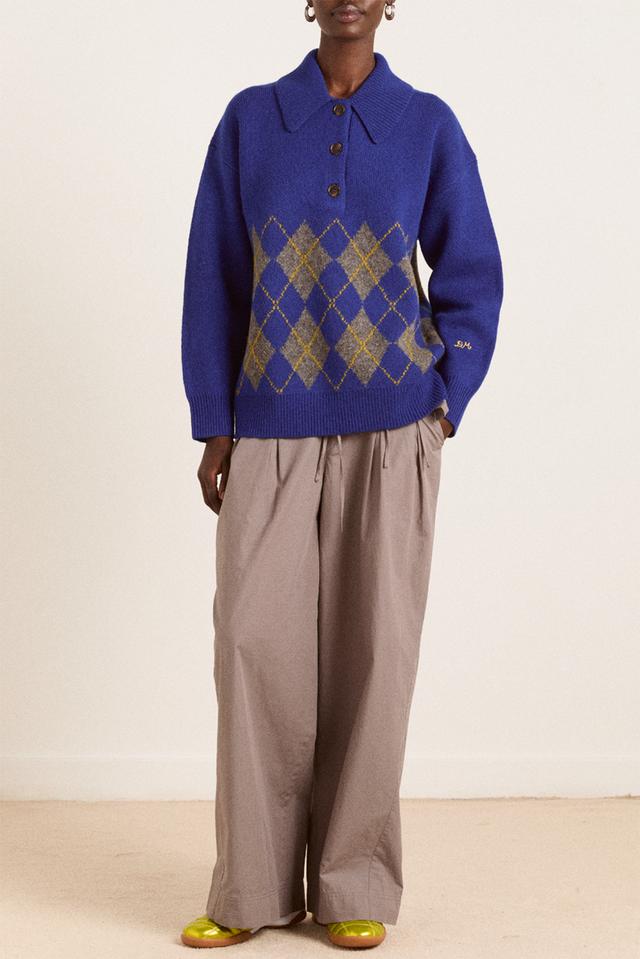 Damson Madder Cobalt Bold Argyle Saskia Slouchy Rugby Jumper 