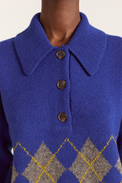 Damson Madder Cobalt Bold Argyle Saskia Slouchy Rugby Jumper 