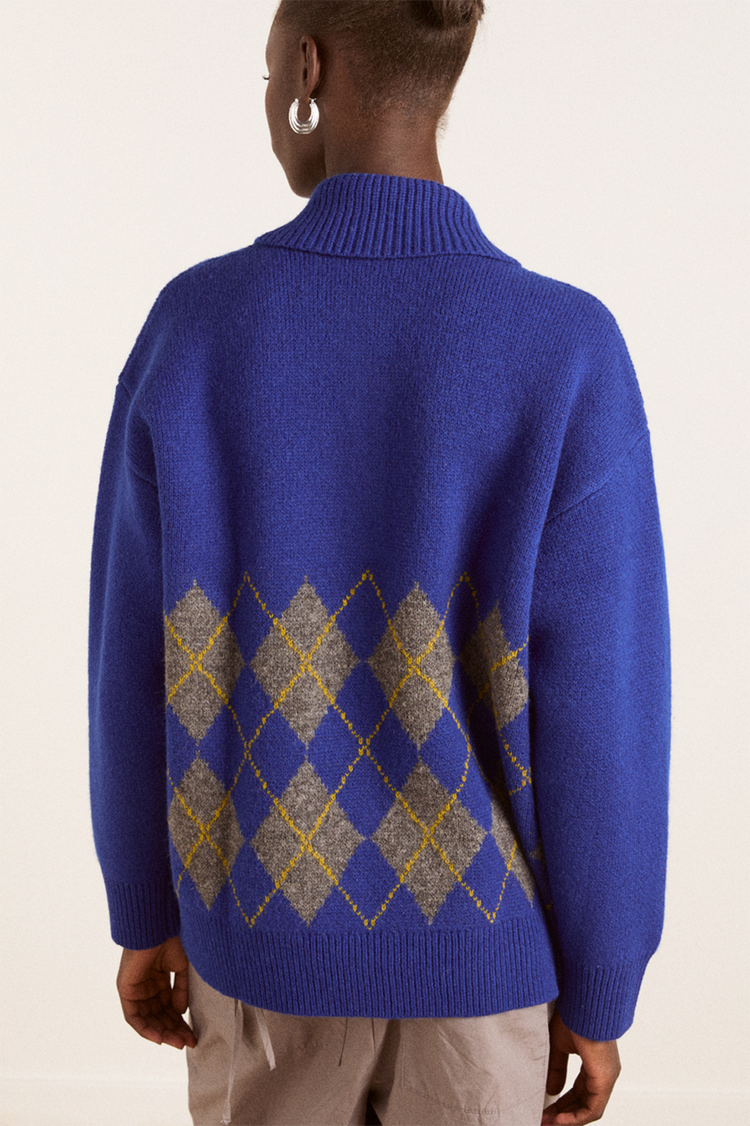 Damson Madder Cobalt Bold Argyle Saskia Slouchy Rugby Jumper 