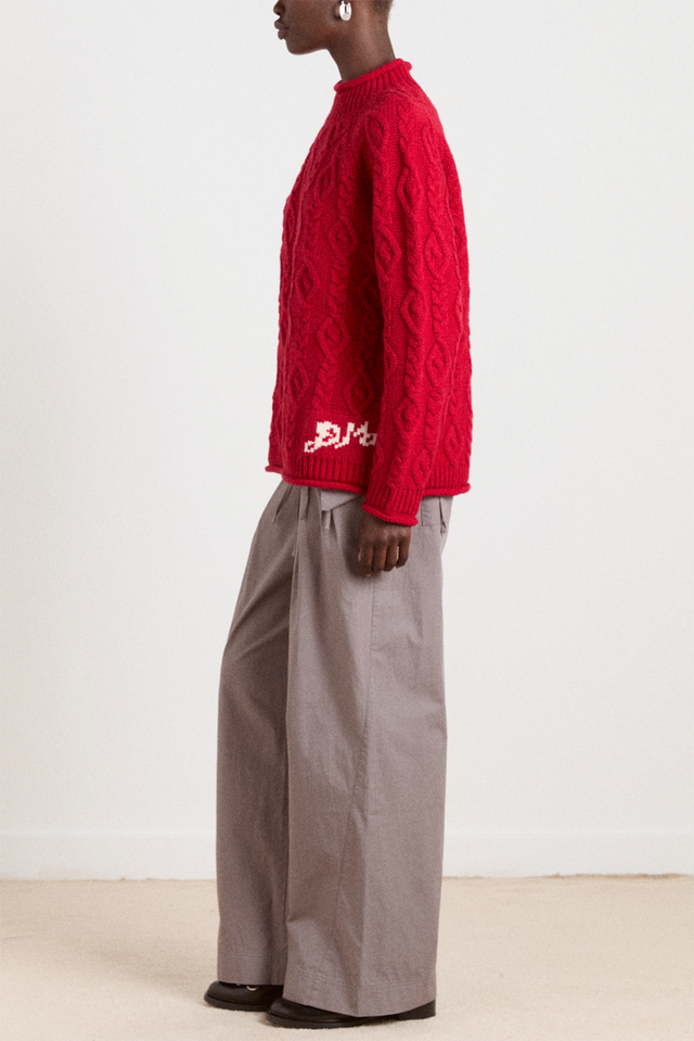 Damson Madder Red Ffion Stitch Interest Wool Jumper 
