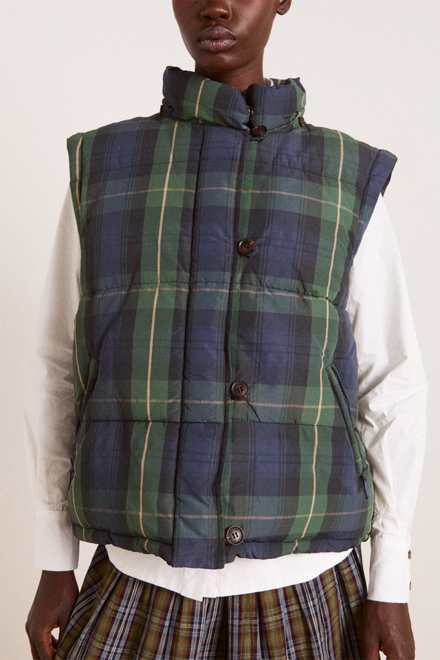 Damson Madder Multi Tan Pop Check Pearl Hooded Puffer Jacket 