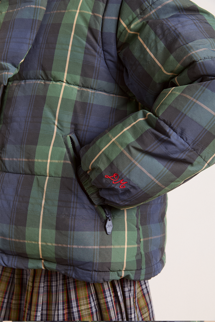 Damson Madder Multi Tan Pop Check Pearl Hooded Puffer Jacket 