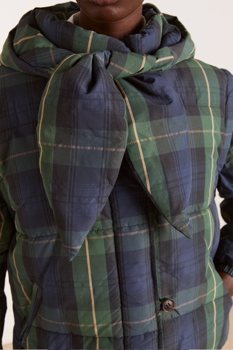Damson Madder Multi Tan Pop Check Pearl Hooded Puffer Jacket 
