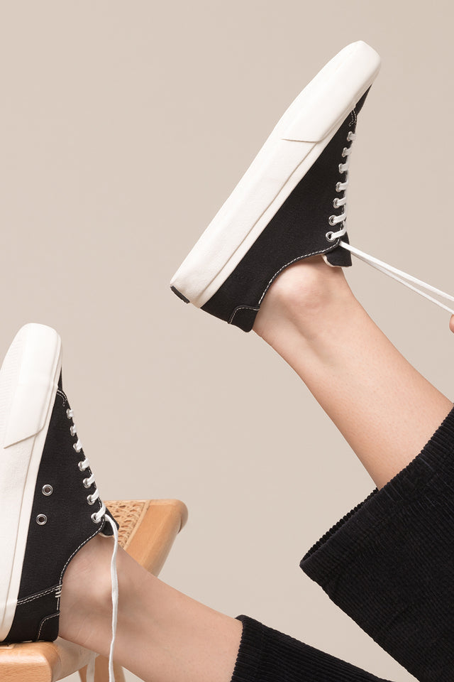 Collective Canvas Black White Bal Trainers Womens 