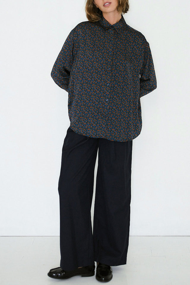 Light Navy Small Flowers Relaxed Shirt