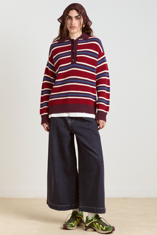 Damson Madder Burgundy Ilona Striped Rugby Jumper 