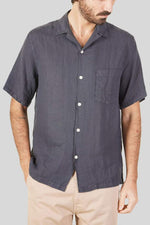 Navy Camp Collar Linen Shirt