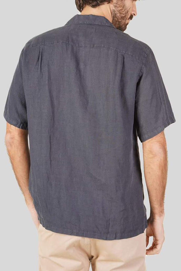 Navy Camp Collar Linen Shirt
