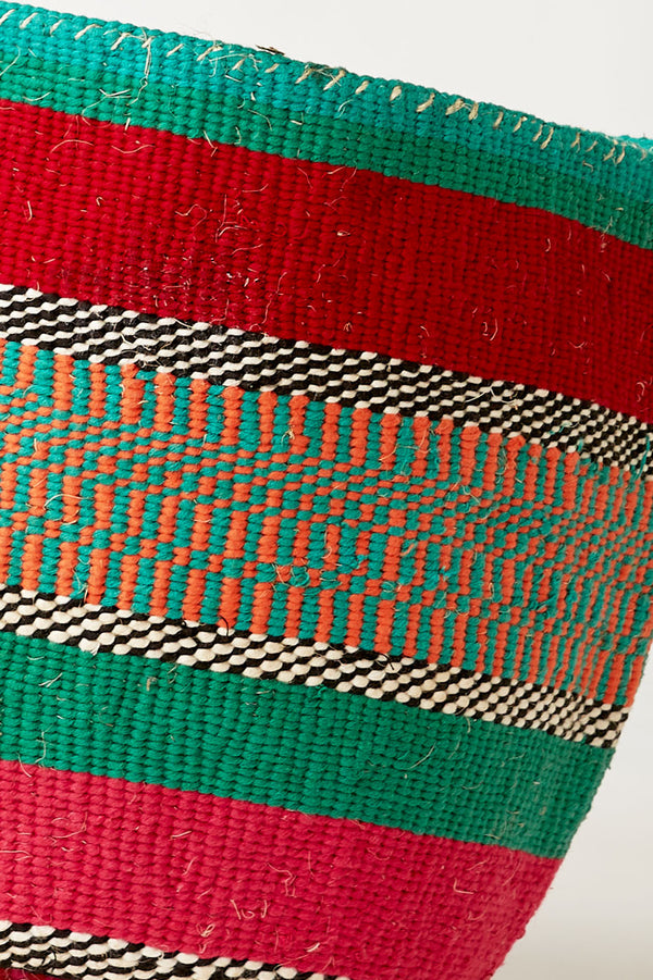 Green, Red & Pink Large Wool Basket