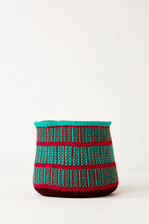 Turquoise & Red Medium Wool Basket