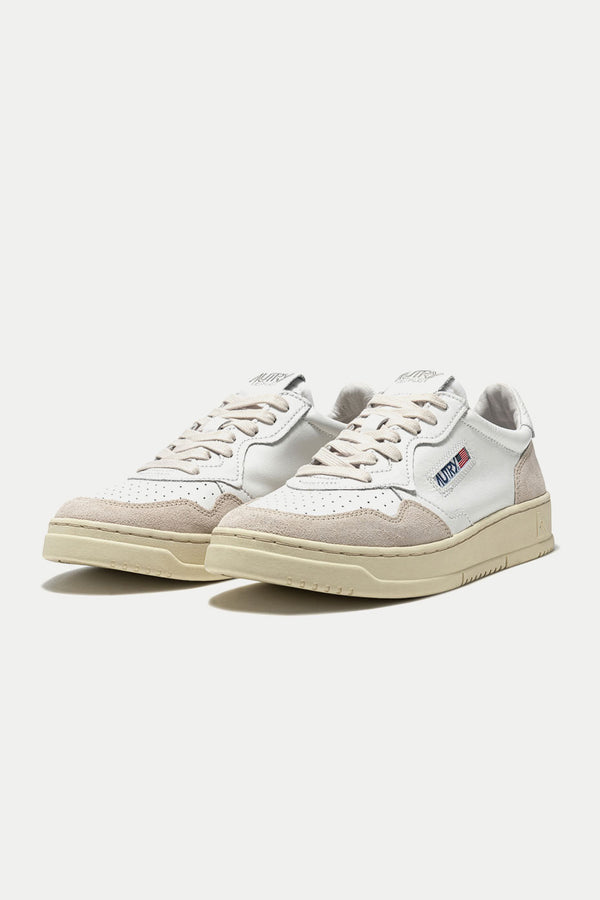 White Medalist Suede Leather Sneakers Womens