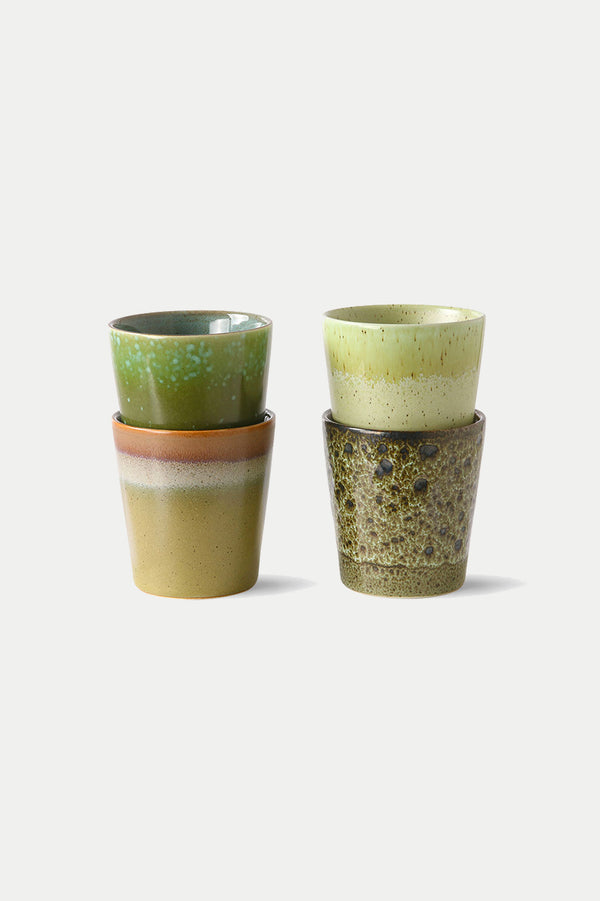 Spring Greens 70's Ceramic Coffee Mugs Set of 4