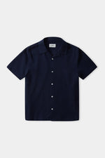 Navy Kuno Eco Crepe Short Sleeve Shirt