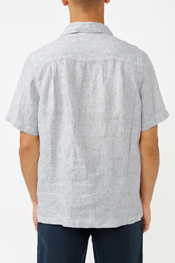 Navy Kuno Striped Linen Short Sleeve Shirt