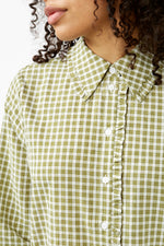 Calliste Green Checks Nelly Ruffled Long Sleeve Shirt