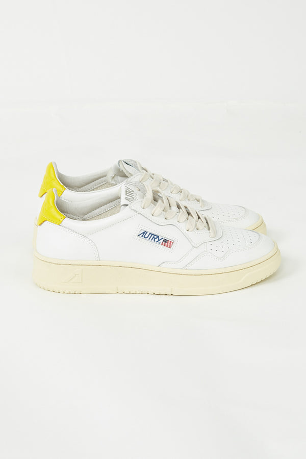 White Yellow Medalist Leather Sneakers