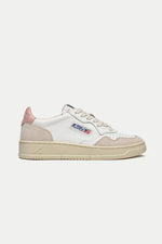 White Pink Medalist Leather Suede Sneakers Womens